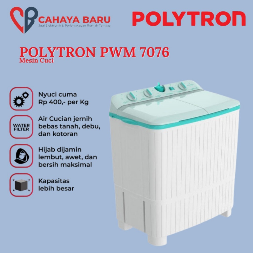 Mesin Cuci 2 Tabung Polytron PWM-7076