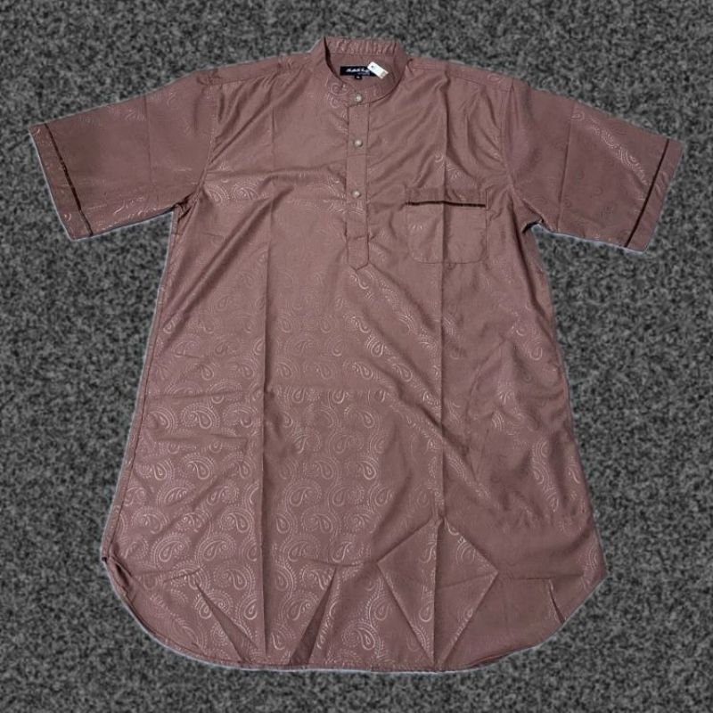 Baju Koko Muslim Pria Syari Nyaman Merah Bata Lengan Pendek