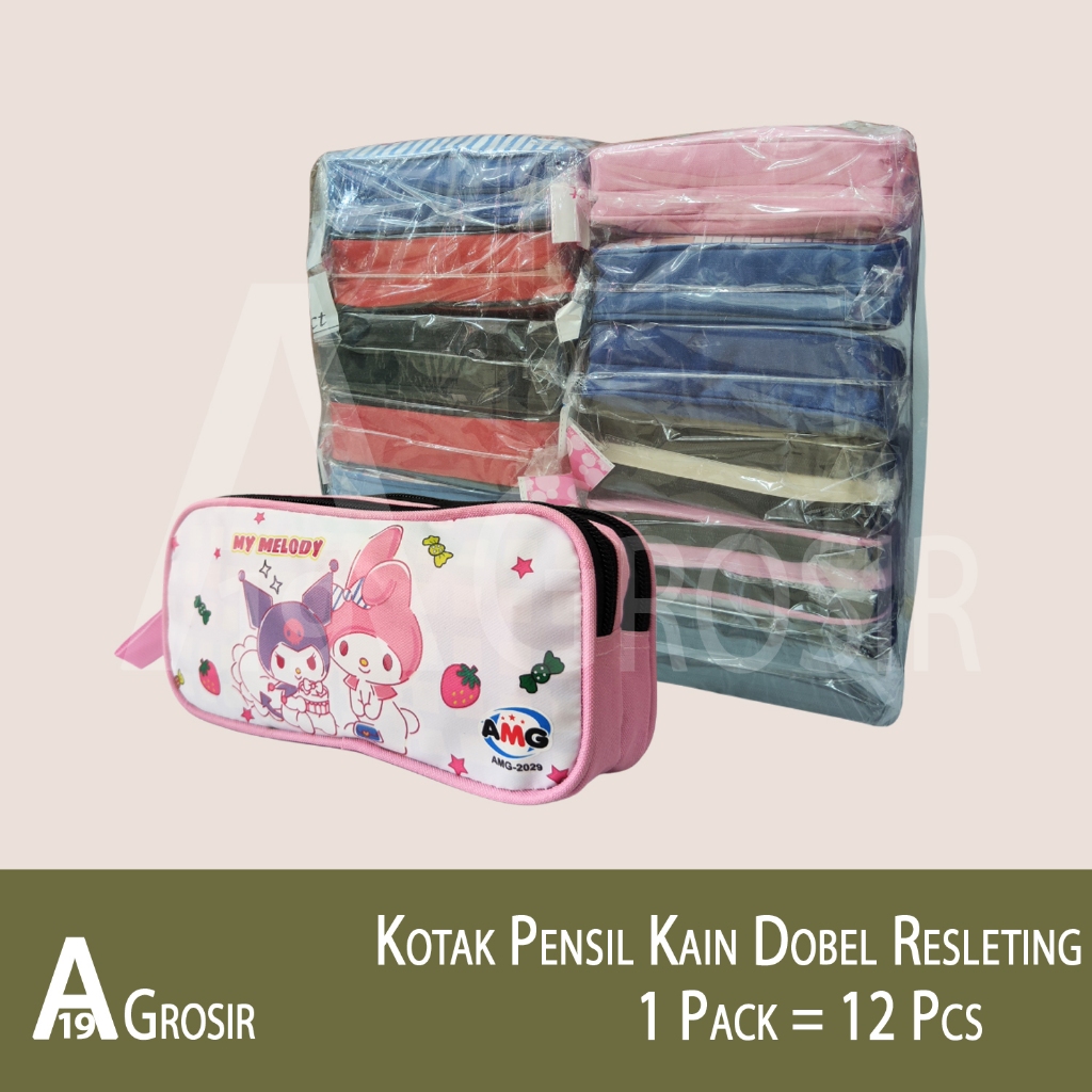 

(1PACK=12PCS) Tempat Pensil Kain Dobel Resleting