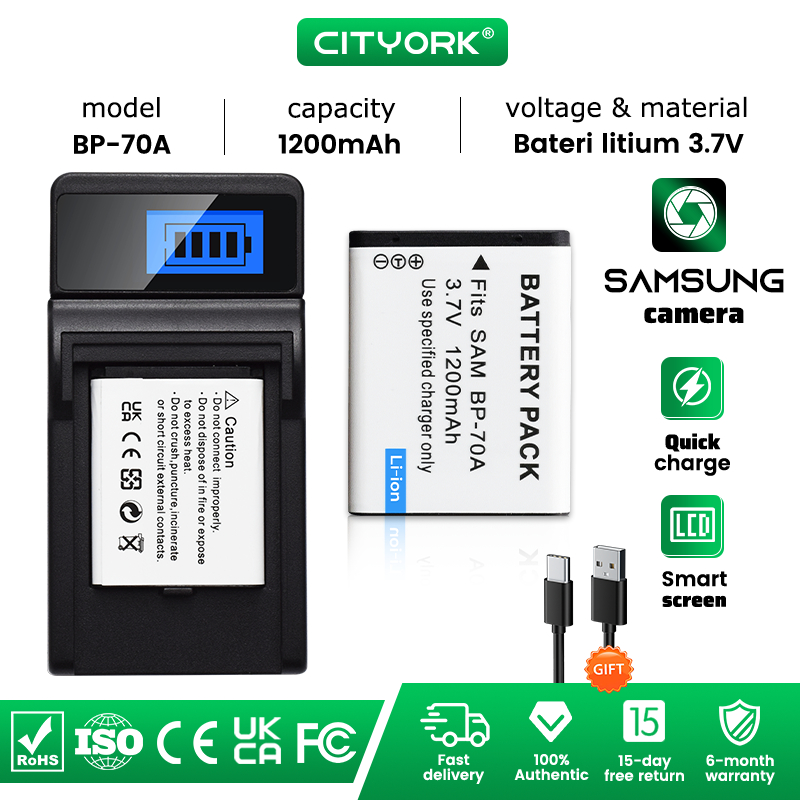 Cityork BP-70A EA-BP70A IA-BP70A IABP70A Baterai Kamera + Pengisi daya For SAMSUNG AQ100 DV150F ES65