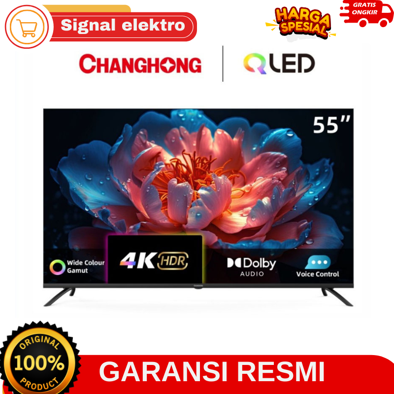 TV CHANGHONG U55QCN1 TV QLED 55 INCH GOOGLE TV SMART TV 55 INCH TV DIGITAL 4K  GARANSI RESMI