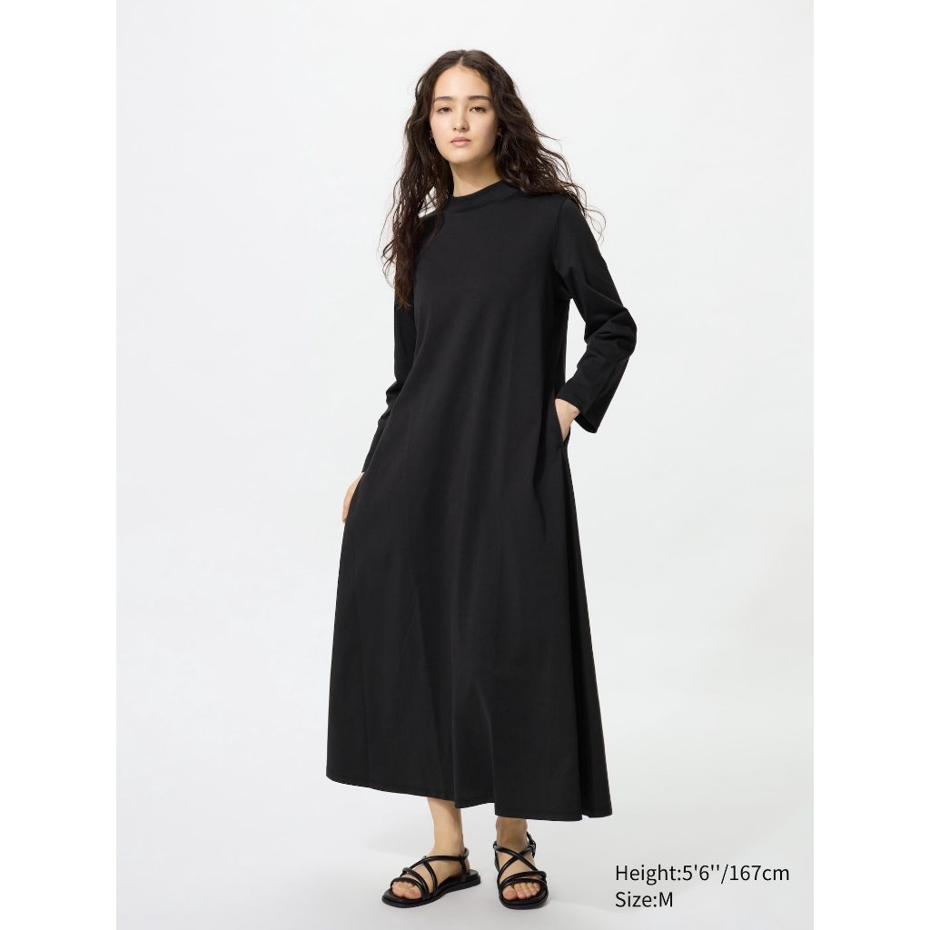 Uniqlo AIRism Katun Gaun Flare | Lengan Panjang