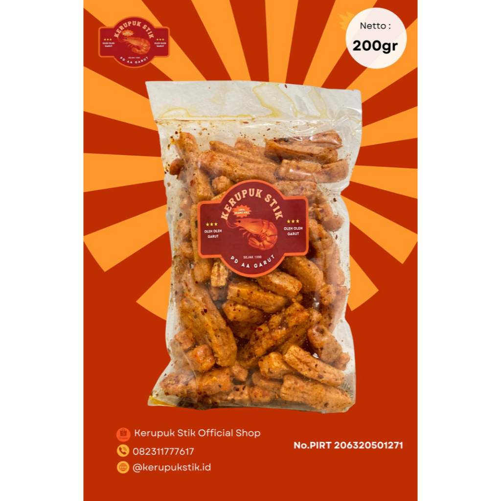 

KERUPUK STIK AA / 370gr / PEDAS ASIN GURIH DAUN JERUK / ORIGINAL LANGSUNG PABRIK / HALAL / ENAK