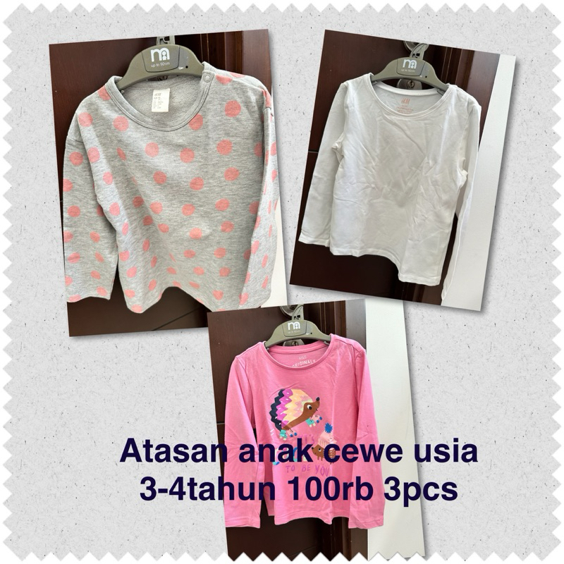 preloved kaos anak cewe usia 4tahun h&m 100rb dapat 3pcs