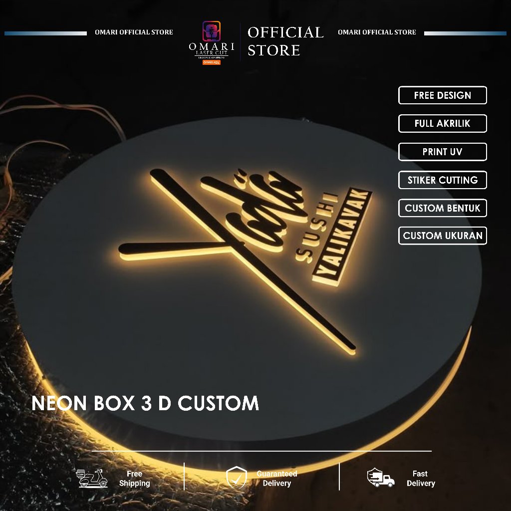 OMARI Neon Box Bulat/Kotak Timbul Satu Sisi 1 Sisi