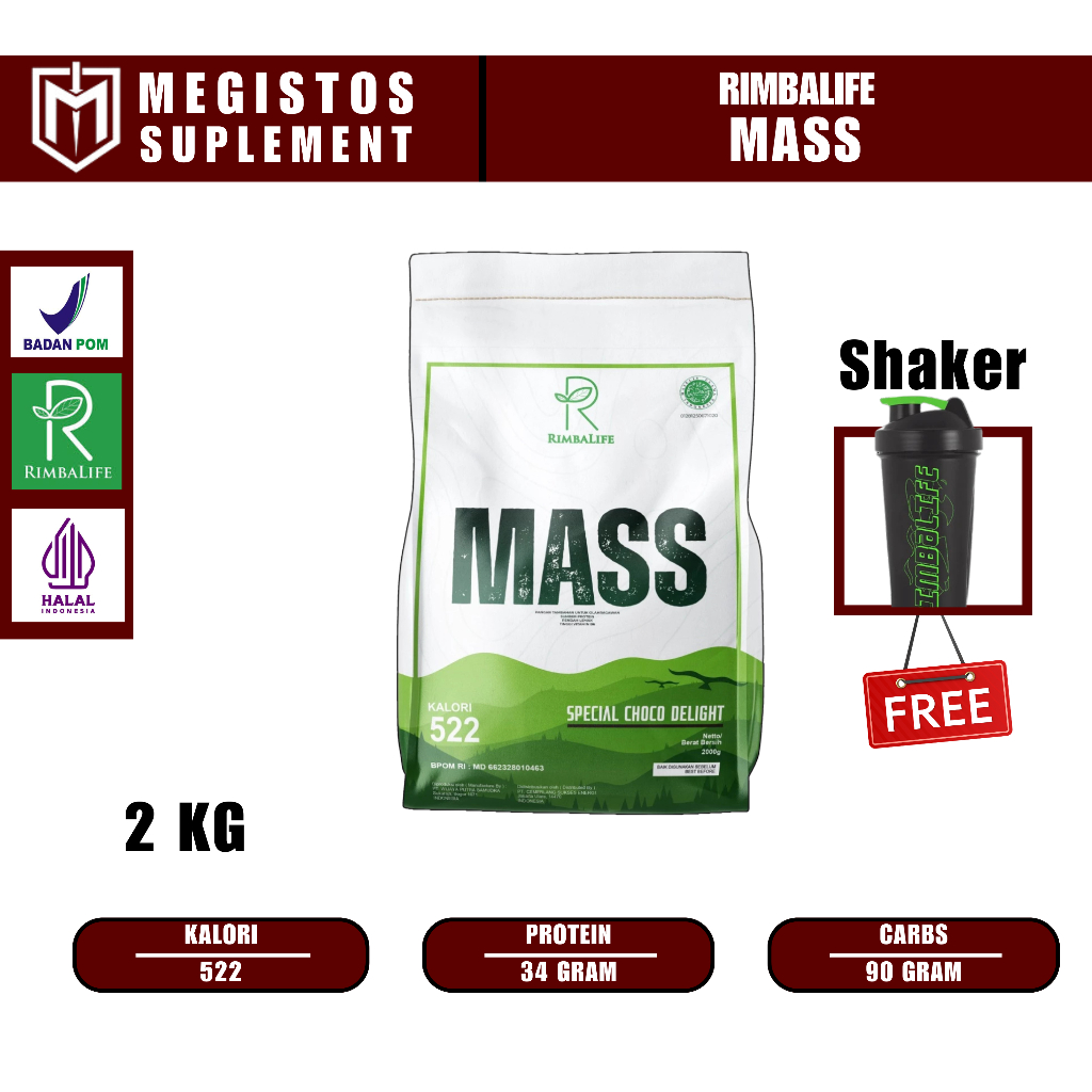 RimbaLife RimbaMass RIMBAMASS GAINER 2KG 2000g 4.4 lbs lb 4.5lb SUSU PROTEIN FITNESS BPOM