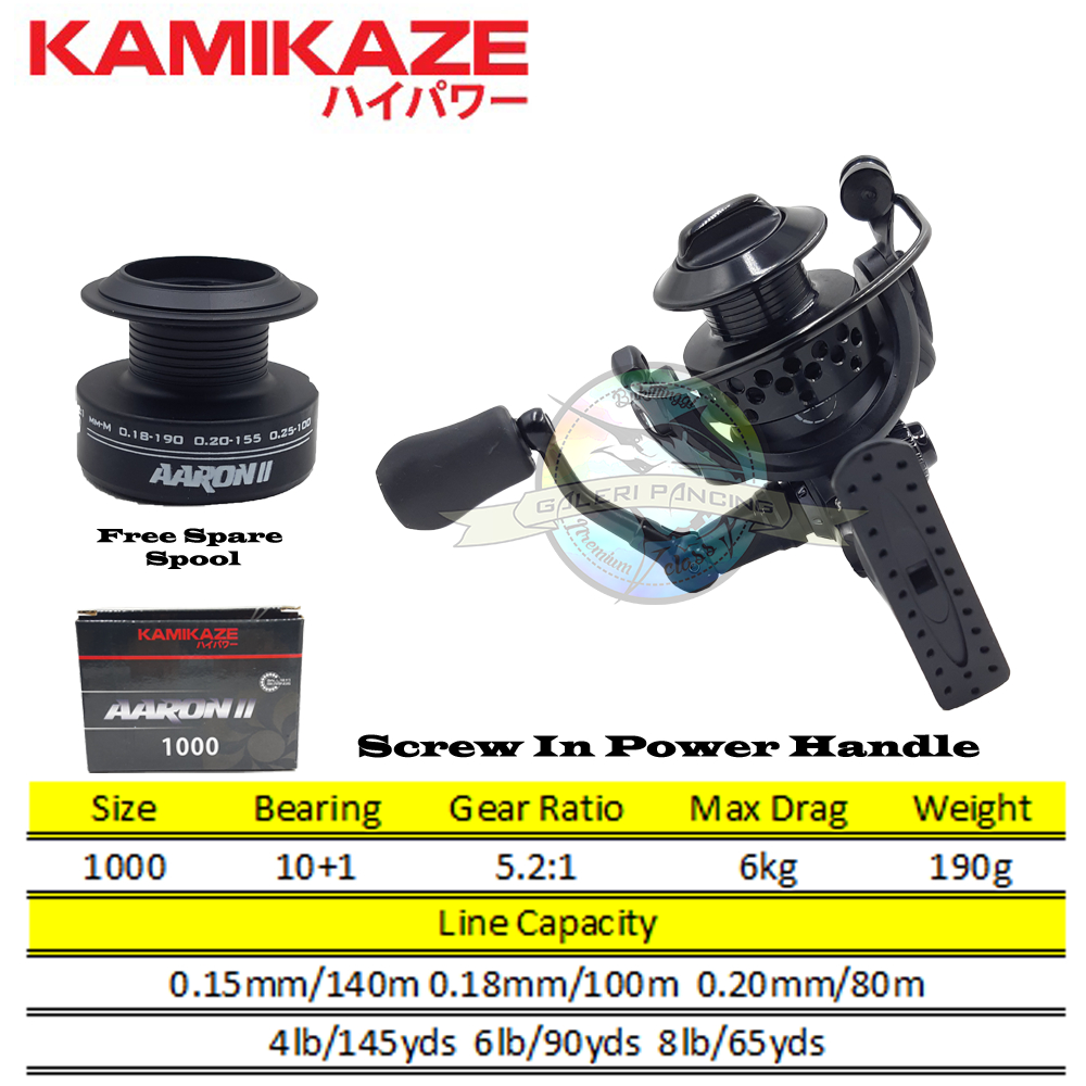 Reel Kamikaze Aaron II 1000 2000 Power Handle Bonus Spool Tambahan