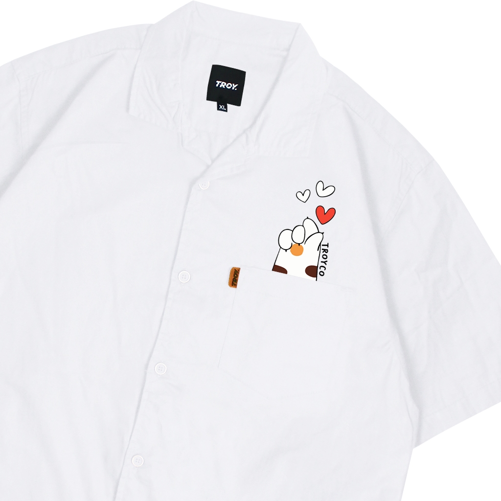 Troy Company Short Shirt White Love Cat - Kemeja Lengan Pendek Pria Putih KMJ 3072