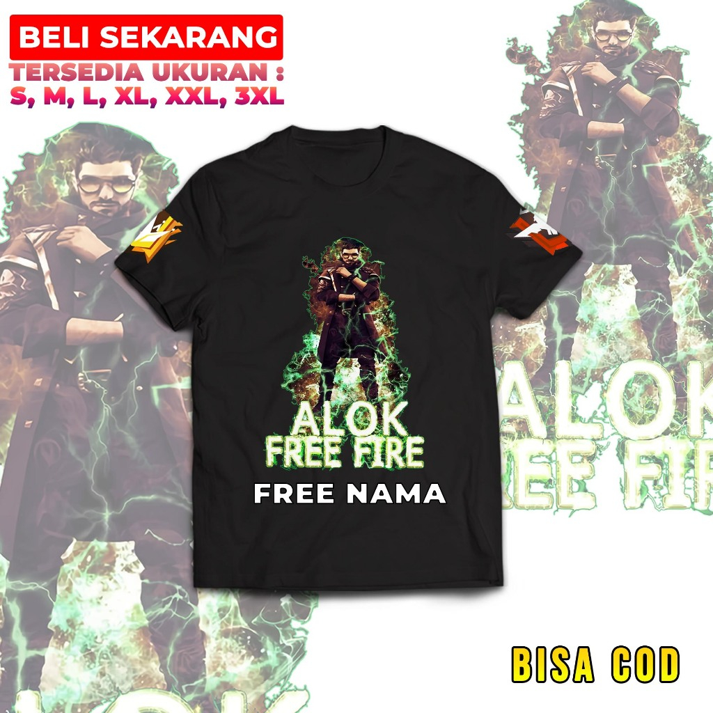 Kaos Distro Remaja Game FREE FIRE Karakter Alok FF Terbaru Bisa COD - Game FF