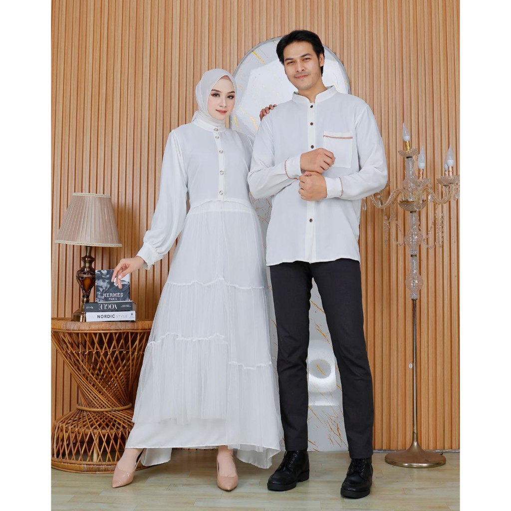 REAL VIDEO MRT2505 Gamis Couple Putih Muslim Habibie 3in1 6WARNA / Pakaian Muslim Pasangan / Baju Le