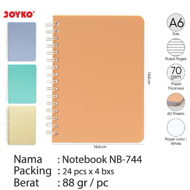 

NB744 Buku Diary Mini Bergaris Ring / Notebook A6 Nb-744 / Agenda Notepad Mini Warna Warni Joyko
