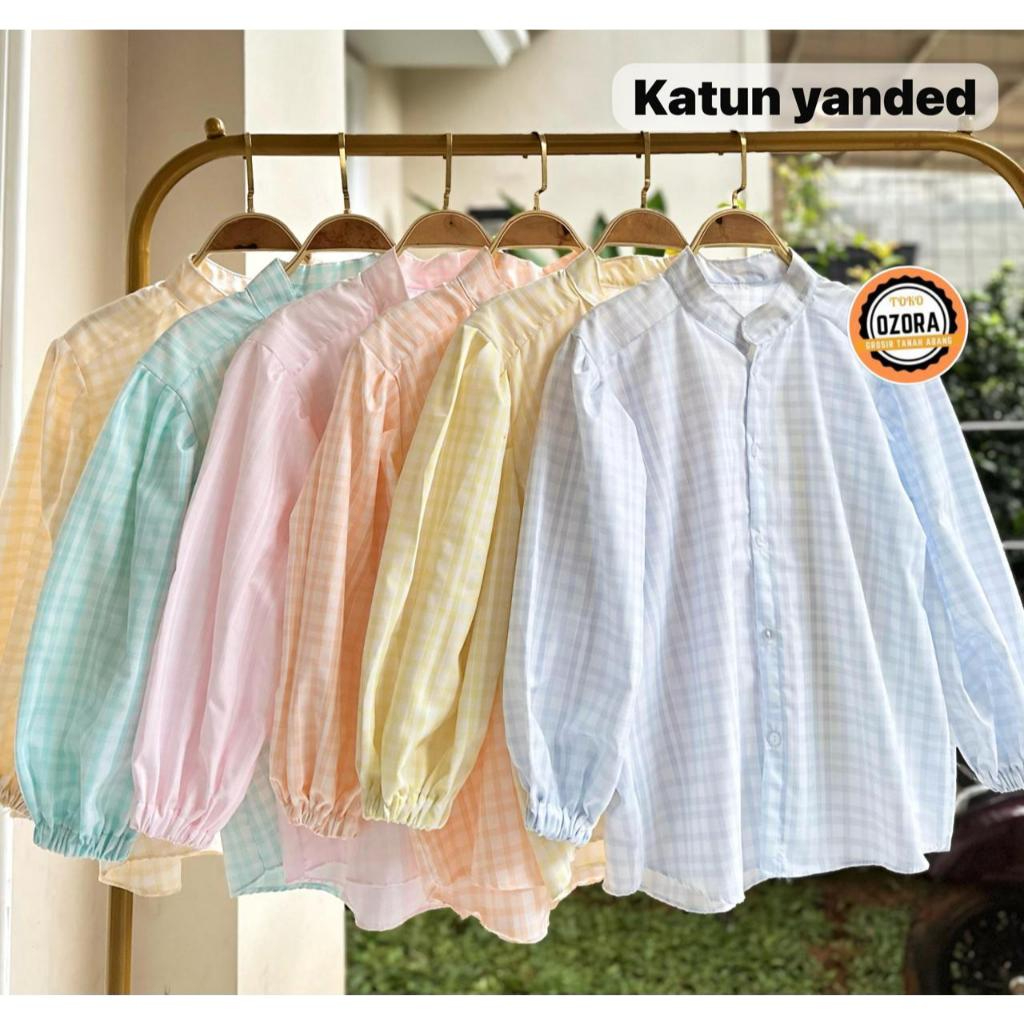 Atasan Kemeja lengan balon / motif kotak / baju wanita korean style 2025