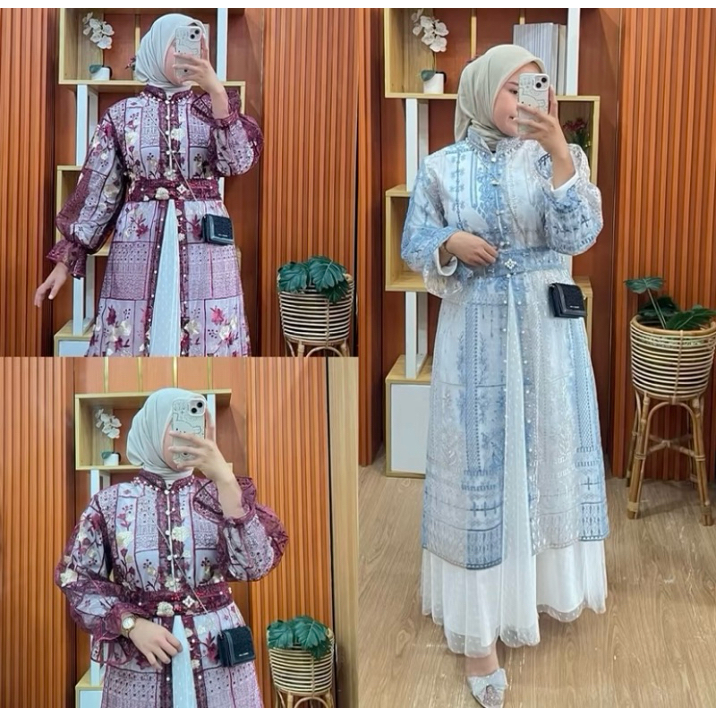 GAMIS OUTER BRUKAT LEPAS PASANG MEWAH TERBARU/OUTER BRUKAT TULLE LEPAS PASANG KEKINIAN/GAMIS LEBARAN