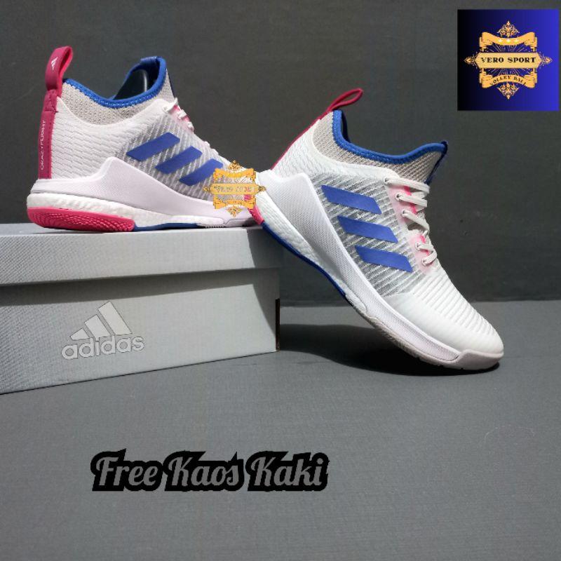 Sepatu Adidas Crazyflight WHITE PURPLE Grade Ori Import / Sepatu Olahraga Voli Wanita