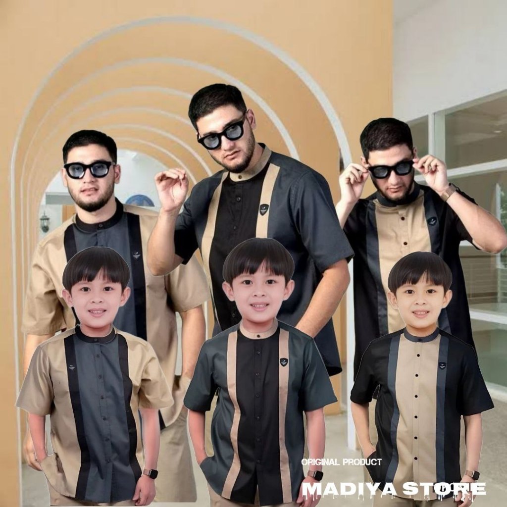 Baju Koko Couple Ayah Dan Anak Laki Laki Harga Terpisah Kemeja Kurta Kerah Mandarin Lengan Pendek Ba