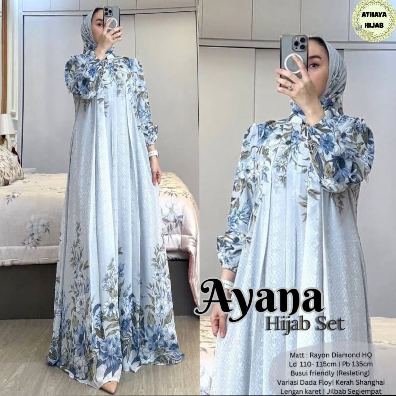 Dress Ayana set hijab motif bunga cantik by Attaya