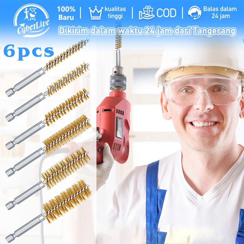Isi 6 Sikat Pipa Kawat Kuningan Tube Brush Kawat Kuningan 8/10/12/15/17/19mm