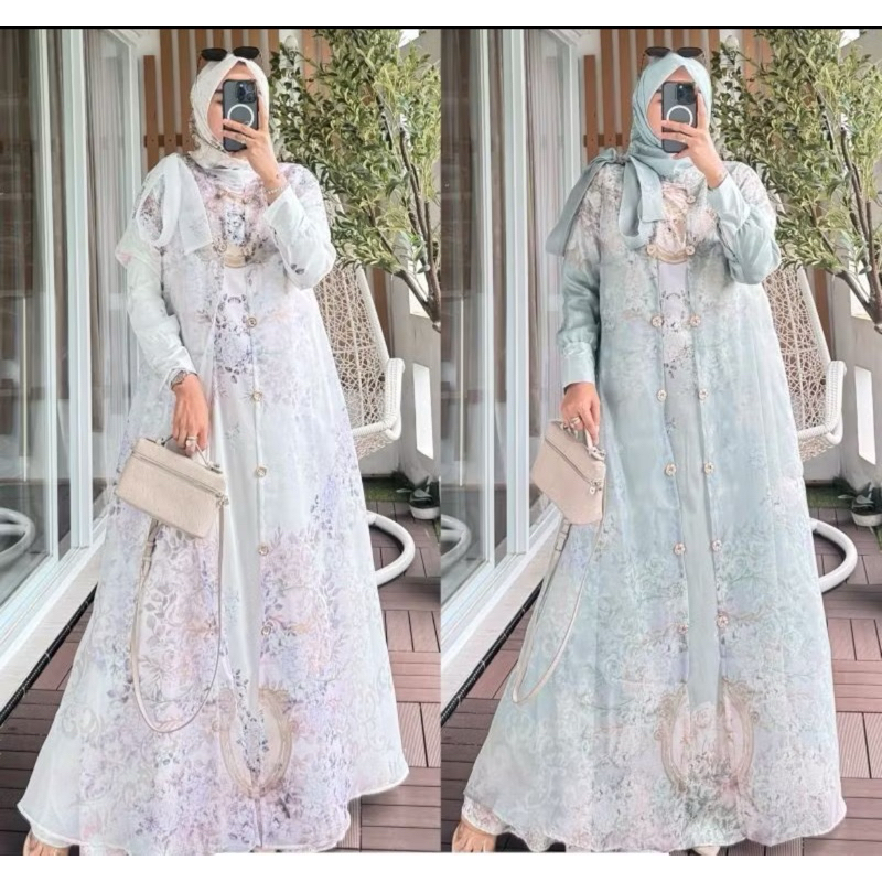 Gamis Sultan - Organza Motif Bunga PINK by Pesona OMG