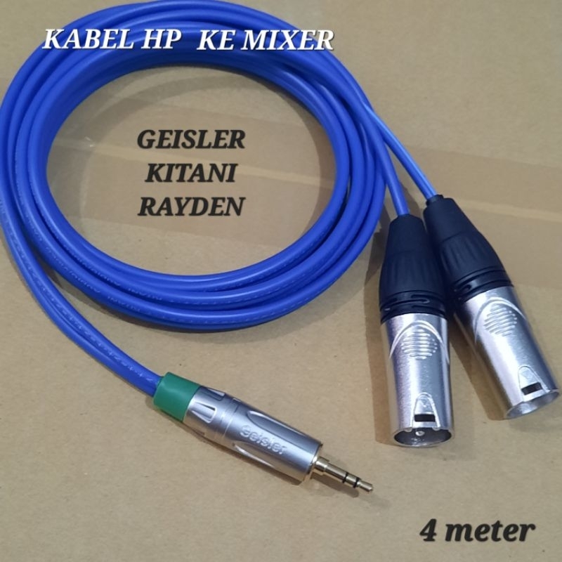 kabel 4 meter hp ke mixer jack mini stereo to 2 xlr male