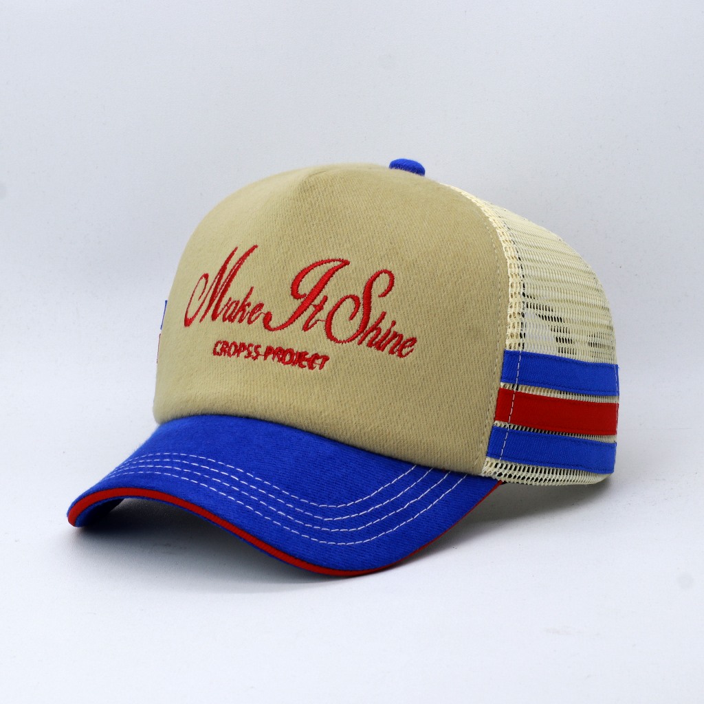 Cropss | Topi trucker topi jaring lidah pendek topi berbahan rafel denim bordir make it shine