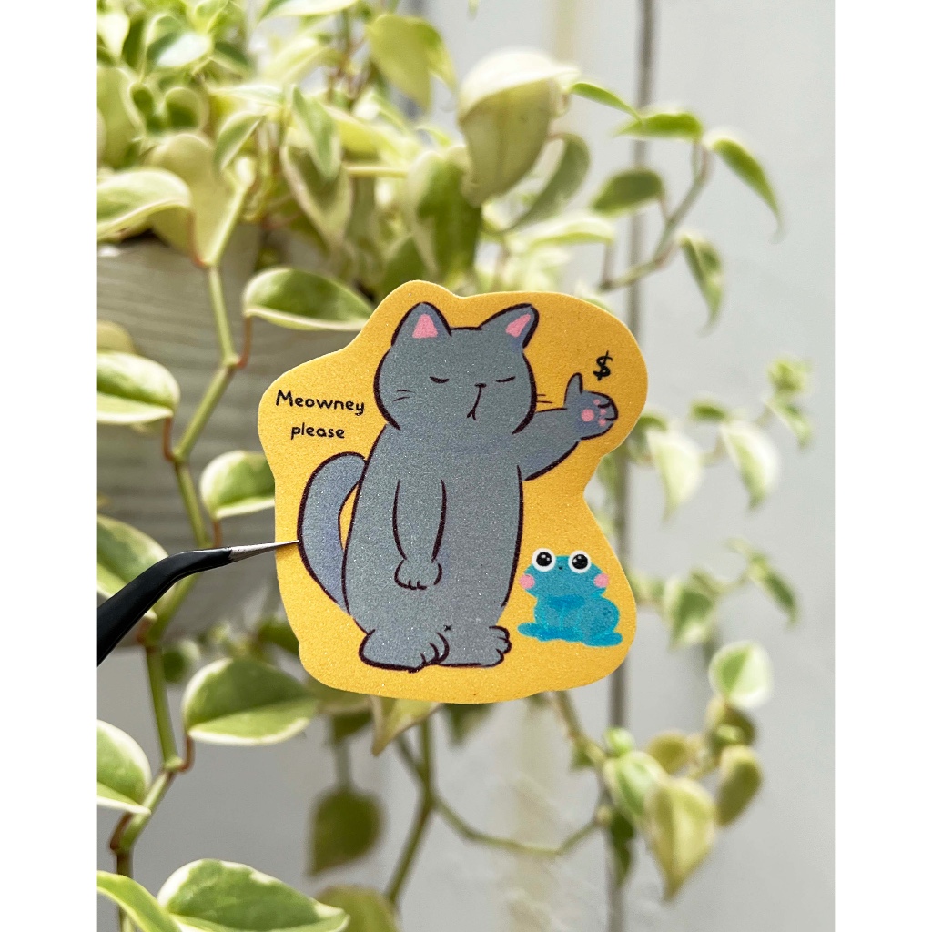 

Sticker kucing abu "Meoney Please