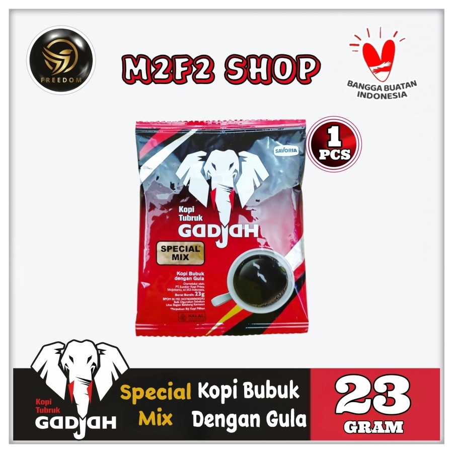 

Kopi Tubruk Gadjah Special Mix | Kopi Hitam Bubuk Spesial + Gula Sachet - 23 gr (Kemasan Satuan)