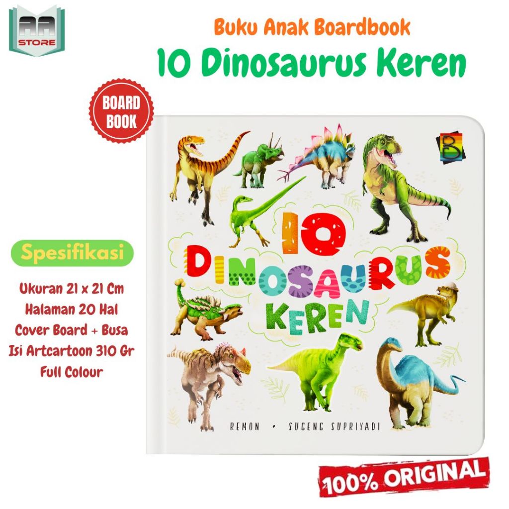 Buku Boardbook Anak - Buku Dinosaurus - 10 Dinosaurus Keren