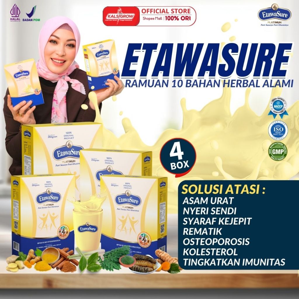 

(Kemasan box) [Paket Hemat 4 Box] Susu Kambing Etawasure - Susu Etawasure Untuk Therapy Asam Urat dan Nyeri Sendi, Efektif Atasi Pegal linu, Syaraf Kejepit, Rematik Resmi BPOM