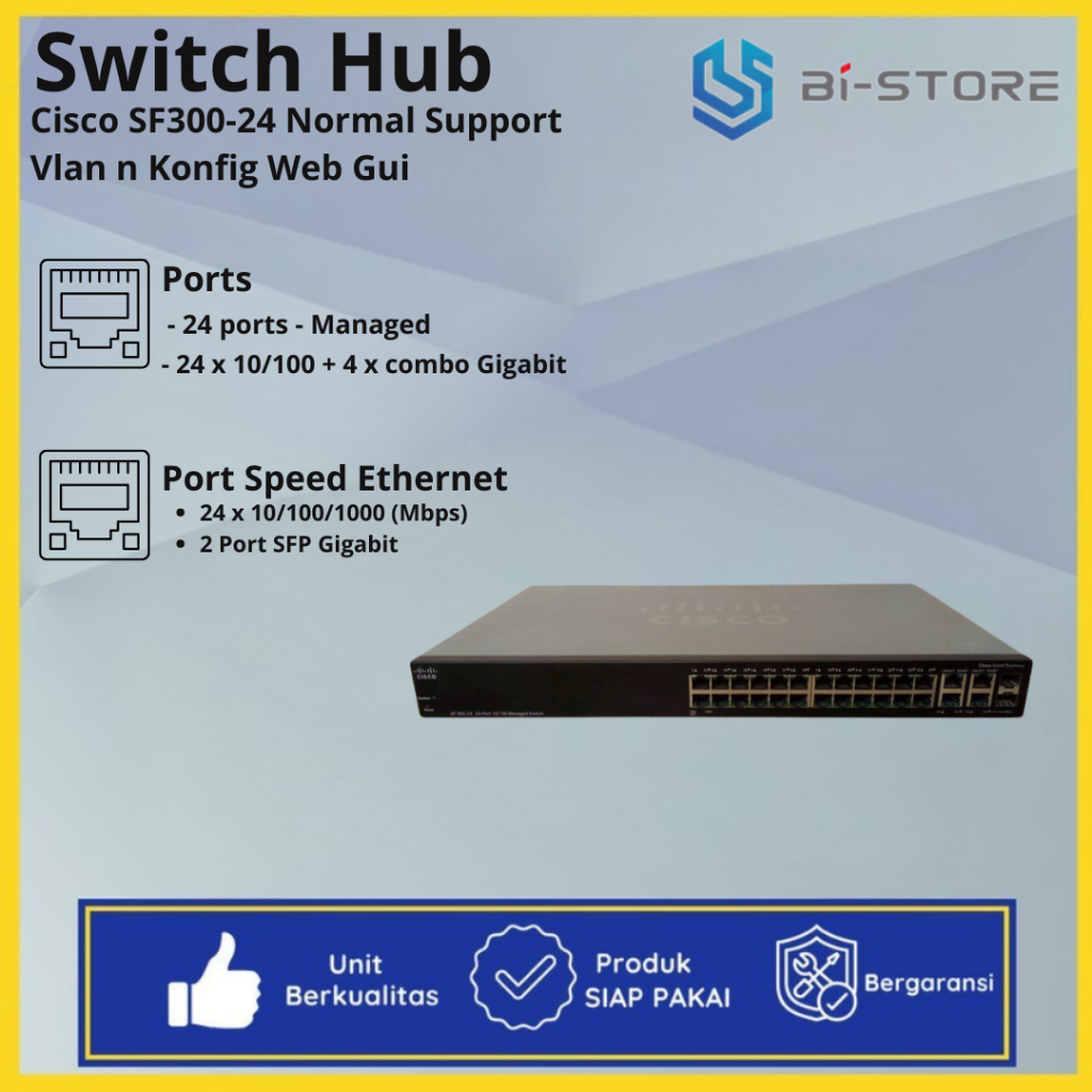 Switch Hub Cisco SF300-24 Normal Support Vlan n Konfig Web Gui