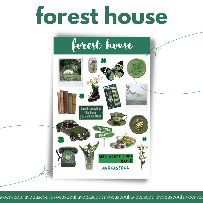 

stickers sheet forest house aesthetic ins korea untuk dekorasi scrapbook, deco pola, journaling, phonecase, headphone, stiker lucu