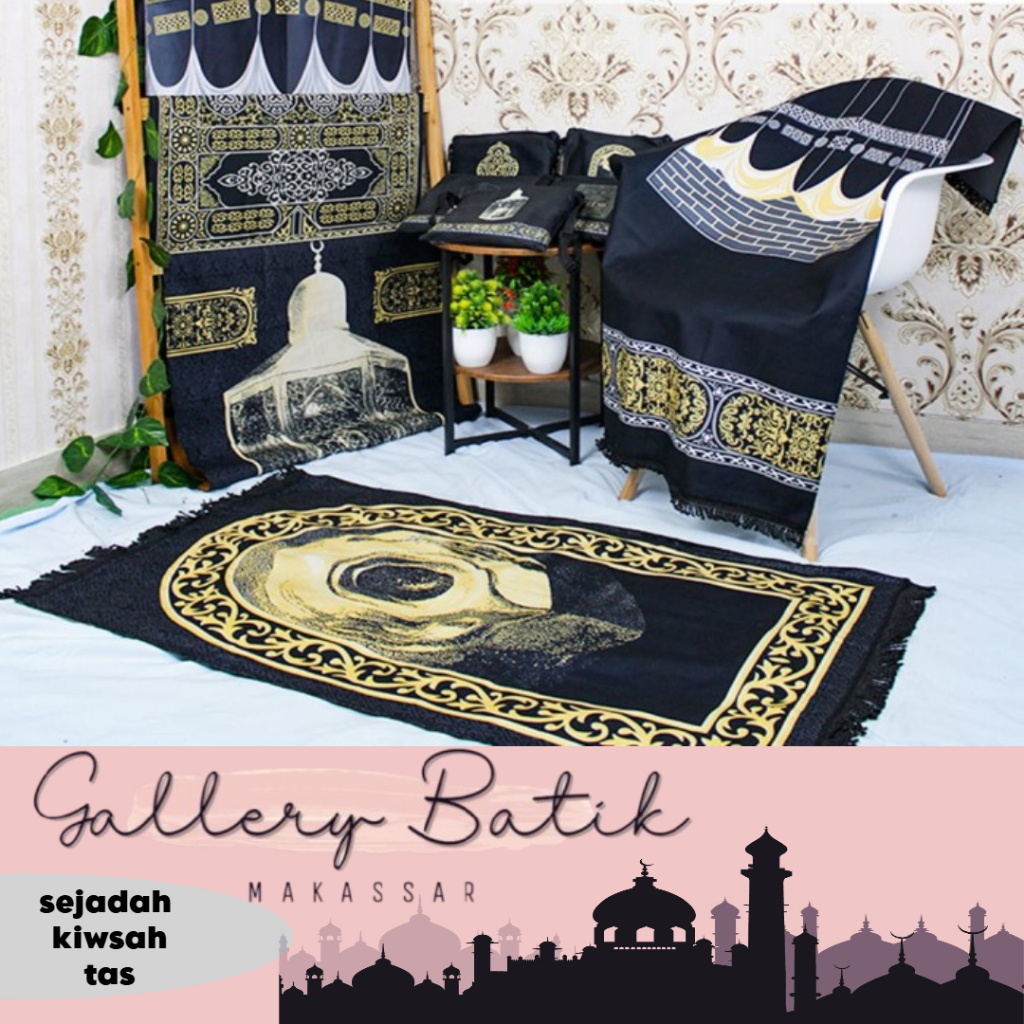SAJADAH KISWAH TEBAL TAS TRAVELLING PRAKTIS/ SAJADAH JUMBO HITAM [ Gallery Batik Makassar ]
