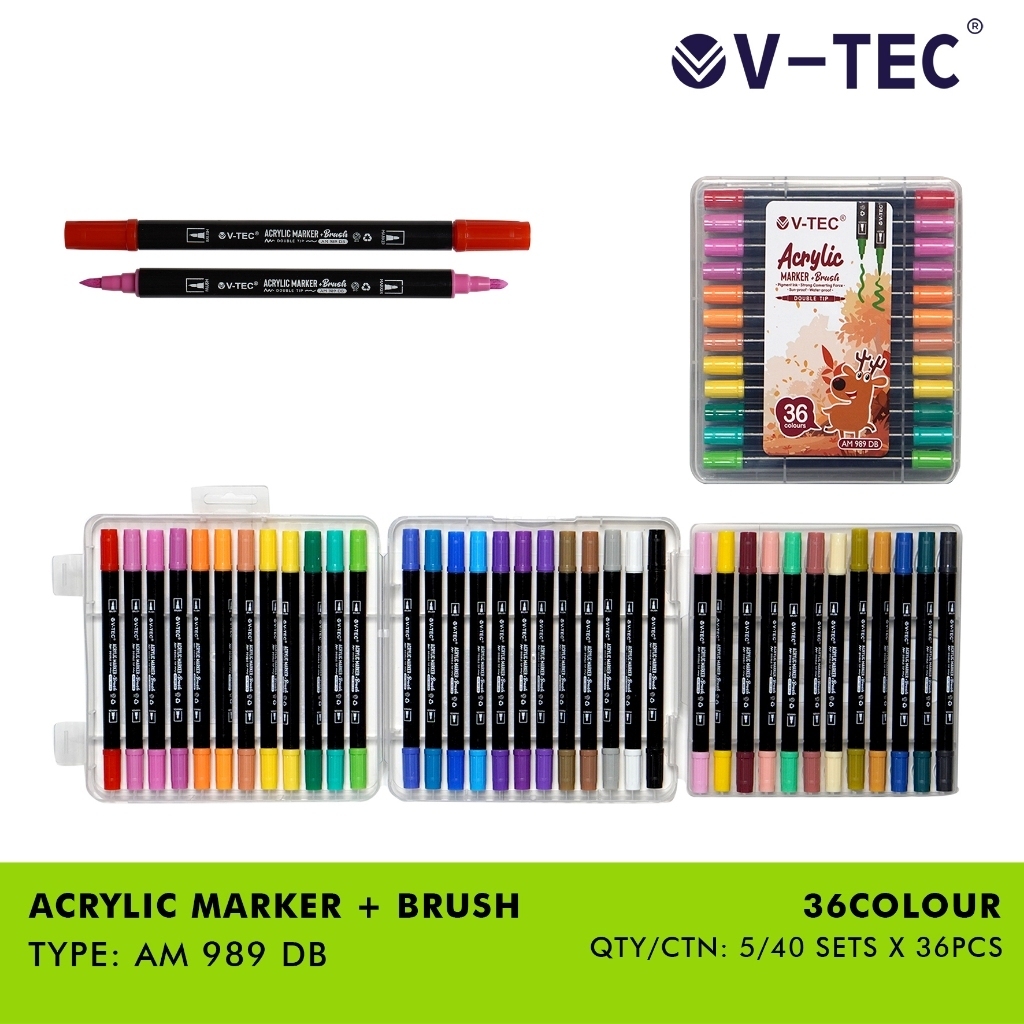 

VTEC ACRYLIC MARKER + BRUSH 36 WARNA AM 989 DB / BRUSH PEN / SPIDOL BRUSH