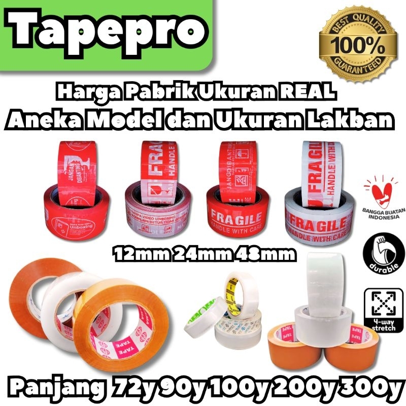 

Tapepro Lakban OPP Fragile Merah Putih Unboxing Bening Coklat / Isolasi / Solatip / 12mm 24mm 48mm 72y 90y 200y 300y