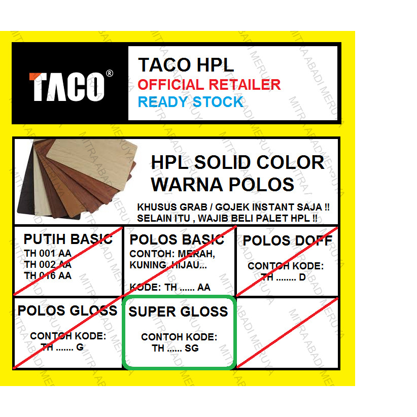 TACO HPL WARNA POLOS / SOLID COLOR KODE SG