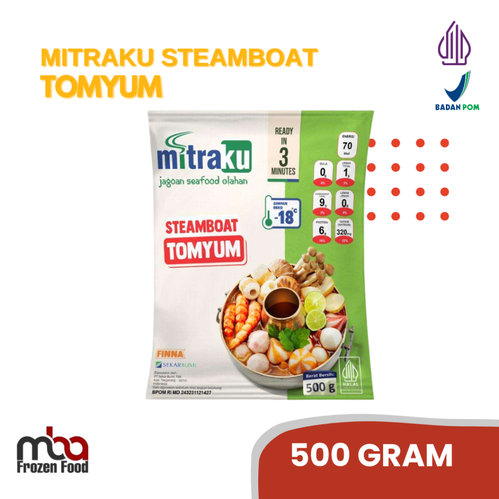 

Mitraku Steamboat Tom Yum 500gr /Siomay /Ikan /Nugget /Dimsum /Frozenfood /Makananringan /Camilan /OlahanIkan /Oleholeh /Steamboat /Grill /Gorengan /Dumpling