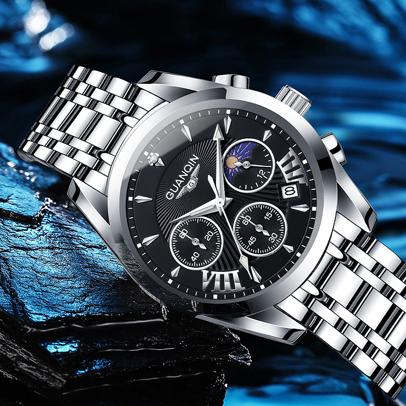 【GUANQIN】Jam Tangan Pria/Cowok 41mm ORIGINAL Fashion Mewah Waterproof/Tahan Air Kronograf Quartz Ana