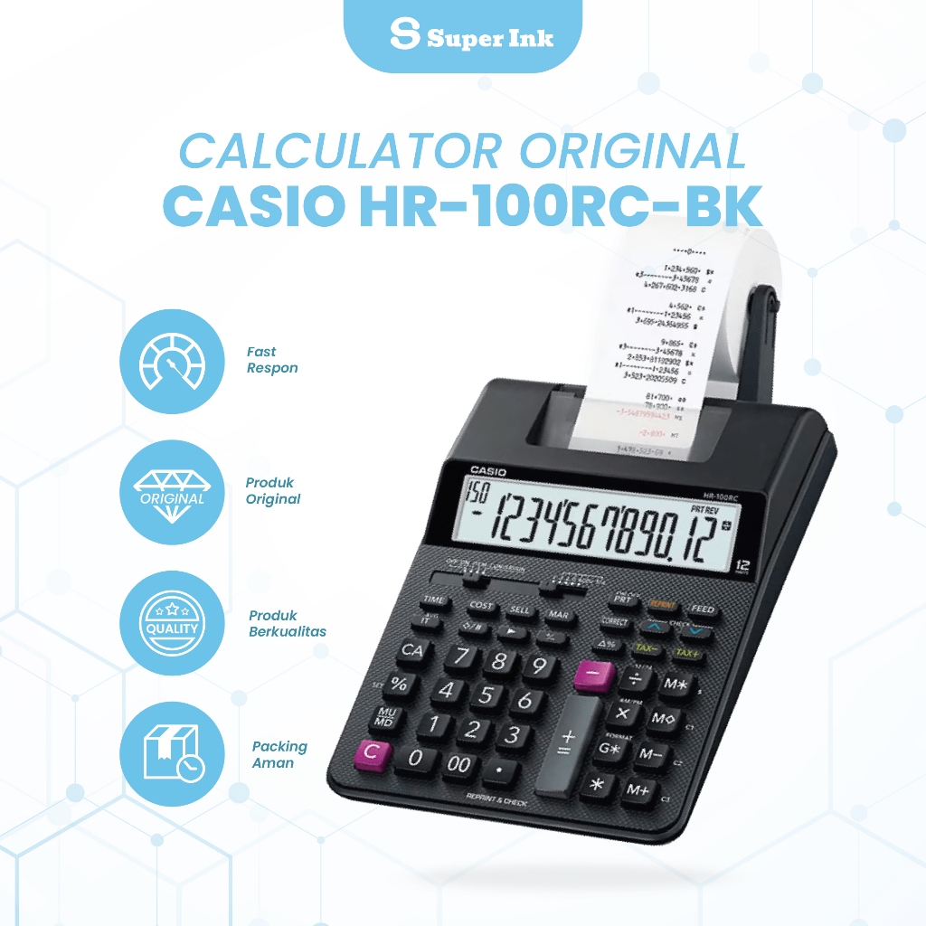 Kalkulator CASIO HR-100RC 12 Digit Printing kalkulator Struk Kalkulator Kasir New