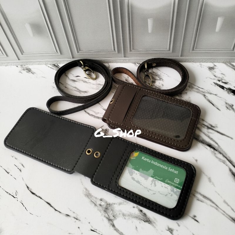 

ID Card Kulit ID Card Holder Kulit Magnet Flip ID Card Murah Lanyard Kulit- 04