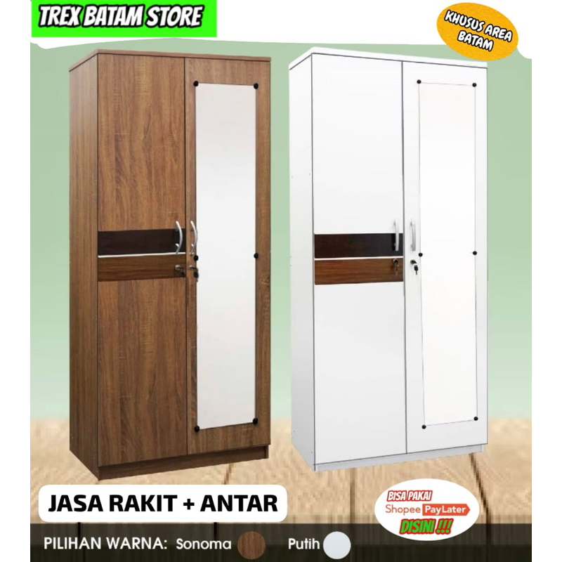 LEMARI PAKAIAN KAYU 2 PINTU NOVA SERIES HENRY FURNIS + RAKIT [ BATAM ]