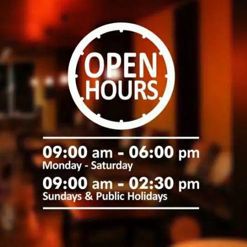 Custom cuting stiker kaca jam buka toko stiker dinding opening hours keren