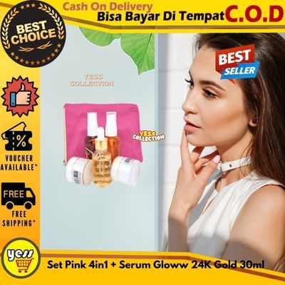 ( Gratis Kapas Wajah  ) Skincare PKT Eknms Pink 20gr + Serum Glow 24k 30ml NnDS Bar Kode Set Pink Mi