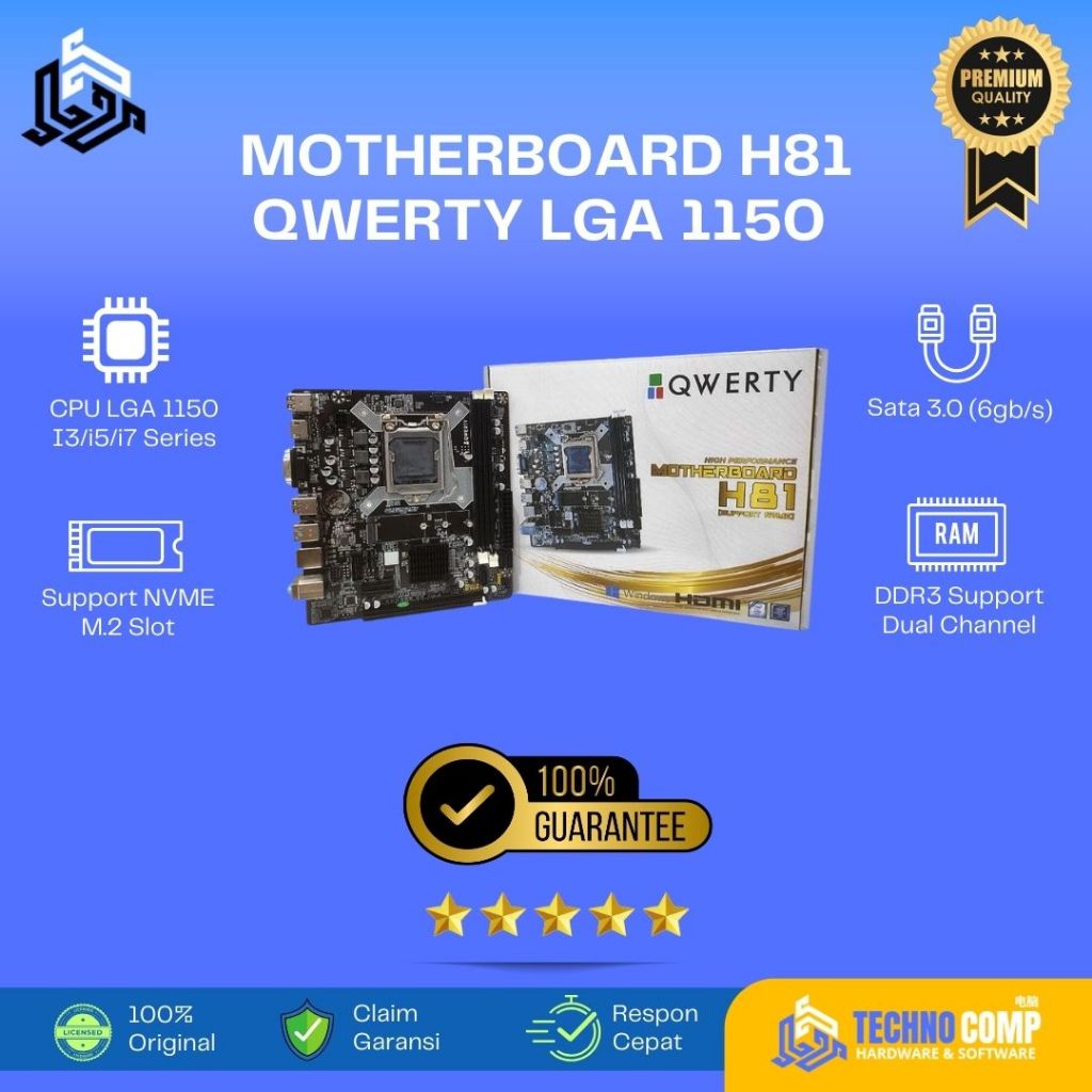 Motherboard H81 QWERTY – Support Intel LGA 1150 | Cocok untuk Gaming & Office