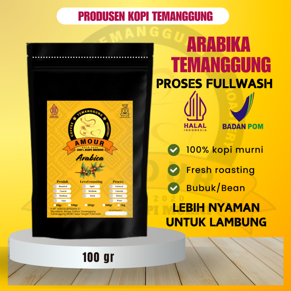 

Amour Coffee Kopi Arabika 100 gram proses fullwash 100% kopi murni Temanggung