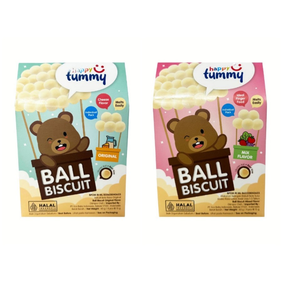 Happy Tummy Ball Biscuit Original Flavour dan Mix Flavour - Snack Anak dan Bayi 1 Tahun+