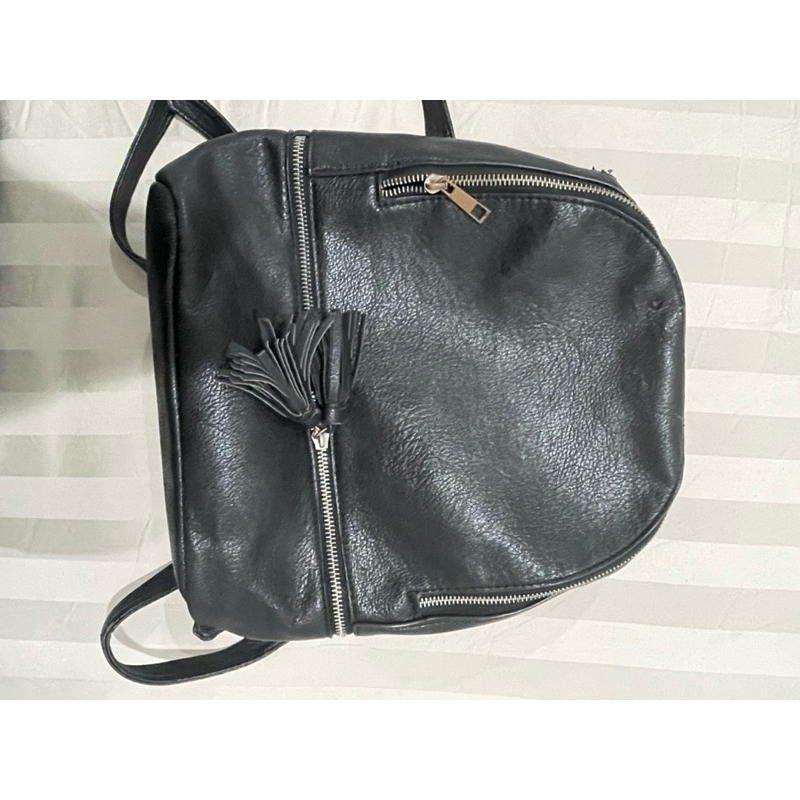 PRELOVED Stradivarius black mini leather backpack tas gendong kecil hitam kulit wanita woman bag