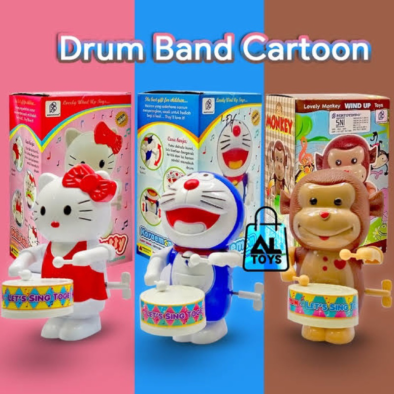 OBRAL Mainan Viral Drum Band Putar Kunci - Karakter Lucu Mainan Bayi Monyet Drum Band