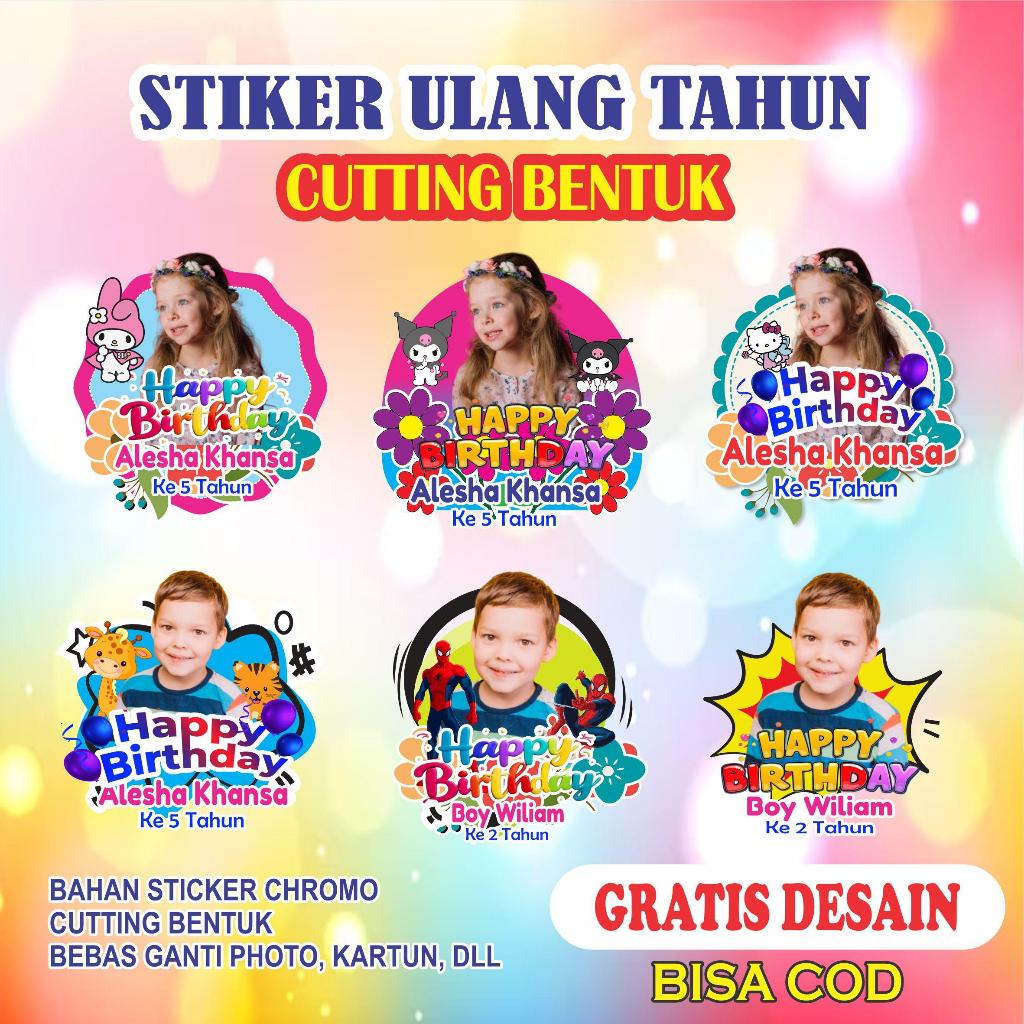 

STIKER ULANG TAHUN (CUSTOM) cetak Bentuk sticker ulang tahun kartun dalam lengkap gratis desain