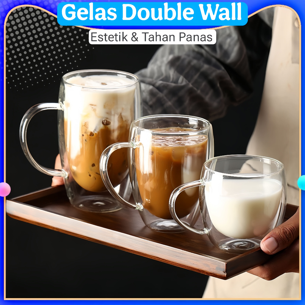 One Two Cups Gelas Aesthetic Gelas Kopi Kaca Double Wall Anti Panas Cangkir Kopi Aesthetic 350ml