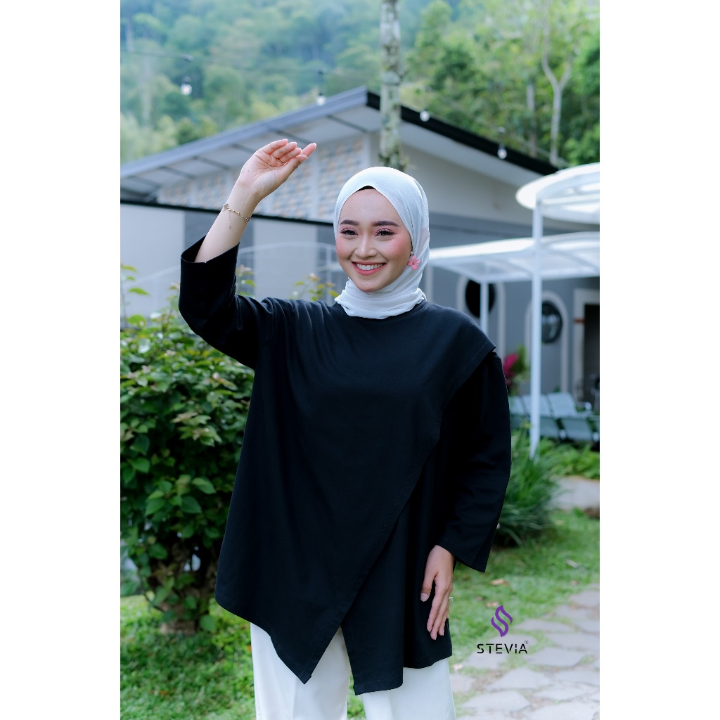 Tunik Kaos Oversized Wanita Lengan 7/8 Viral Terbaru Cotton Combad 24s Wanita Hijab Kekinian