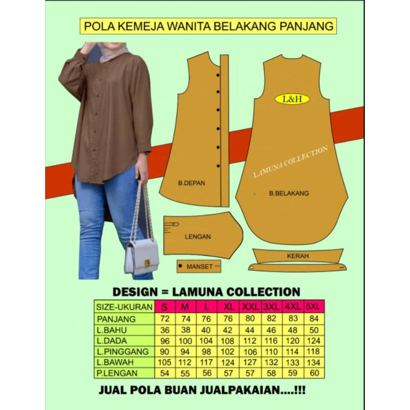 Pola kemeja tunik wanita belakang panjang